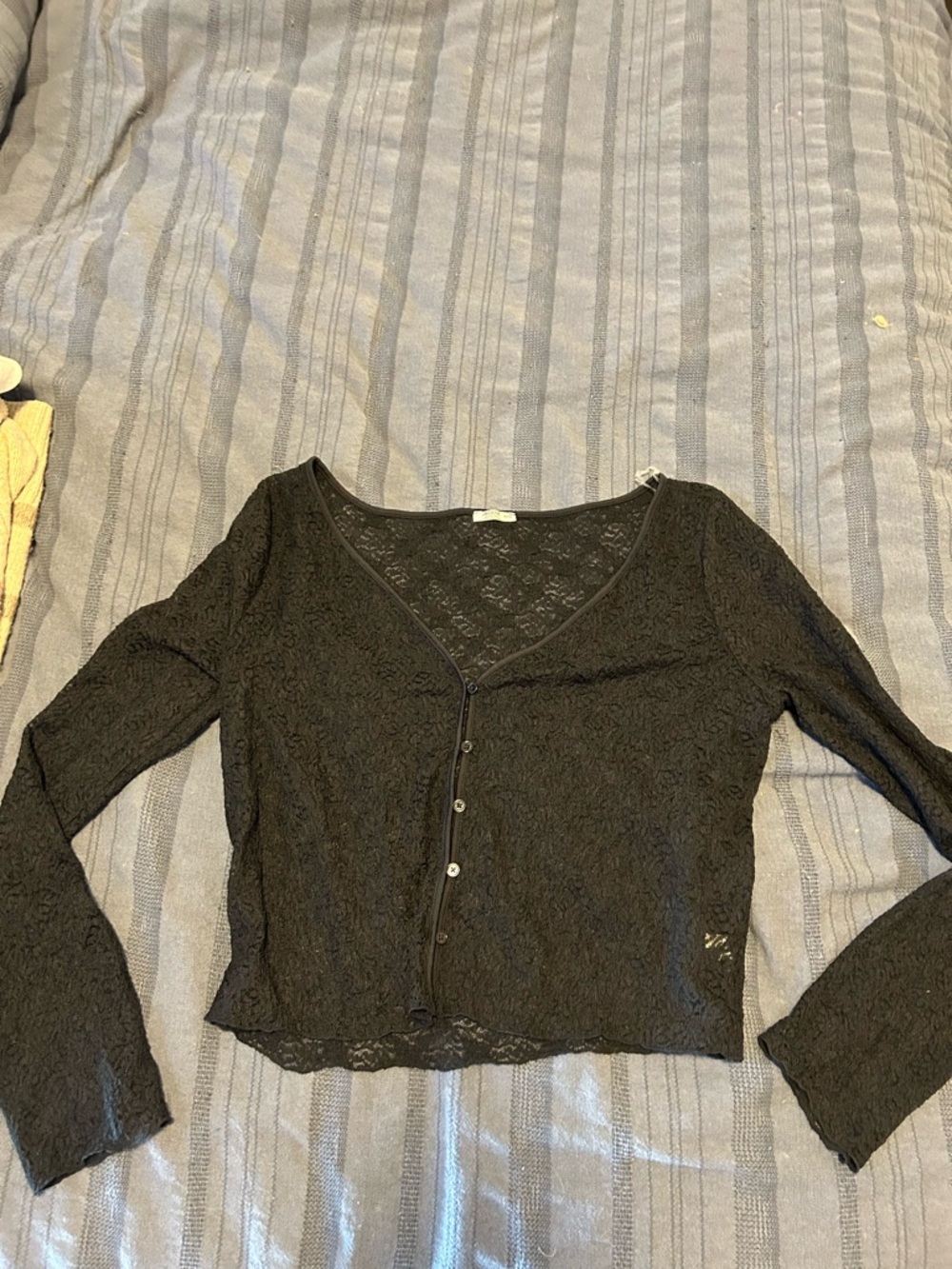 Ardene Black Lace Button-Front Crop Top